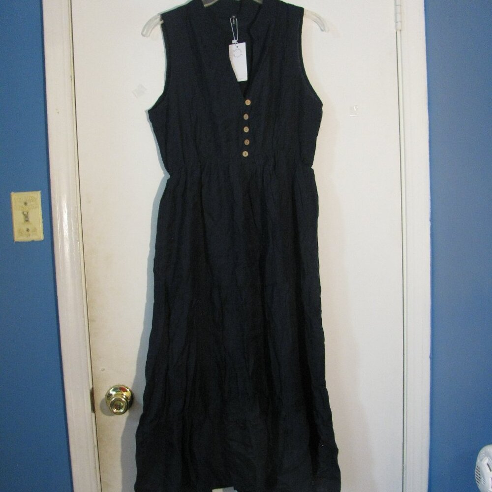 Brovave Summer Dress Medium NWT $39 Gauze Fabric Dark Navy Blue Ruffled  Skirt